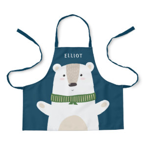 Cute Polar Bear Modern Kids Blue Apron