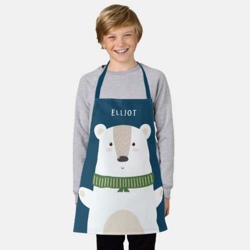 Cute Polar Bear Modern Kids Blue Apron