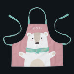 Cute Polar Bear Modern Kids Blush Apron<br><div class="desc">This cute apron features a simple, adorable white bear over a custom color background (shown in a blush pink color). The bear is wearing a mint green scarf and is opening her arms, ready for a hug! A text template is included for personalization, making this apron a unique gift! Perfect...</div>