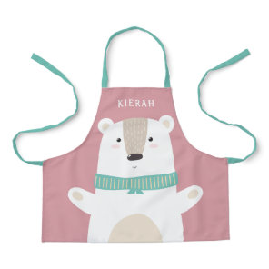 Cute Polar Bear Modern Kids Blush Apron