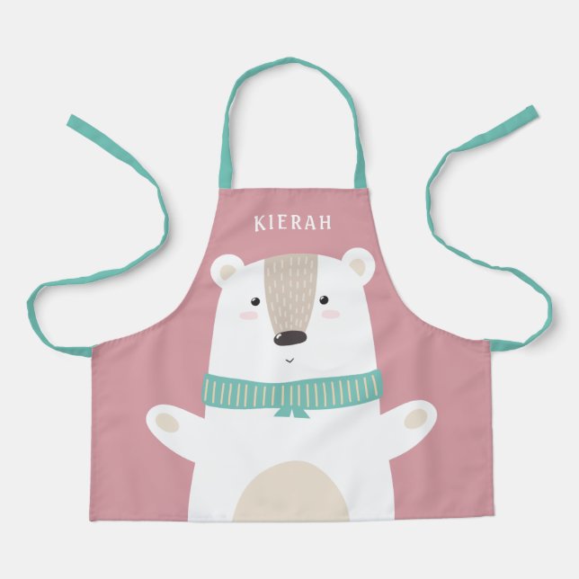 Cute Polar Bear Modern Kids Blush Apron (Front)