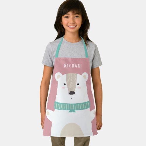 Cute Polar Bear Modern Kids Blush Apron
