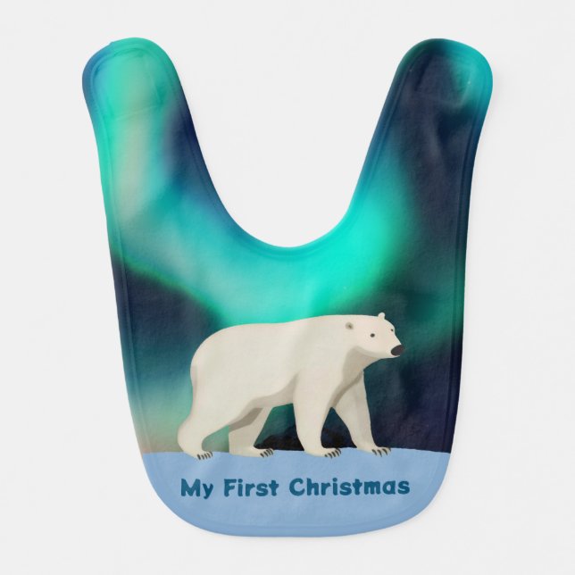 Cute Polar Bear - My FIrst Christmas Baby Bib (Front)
