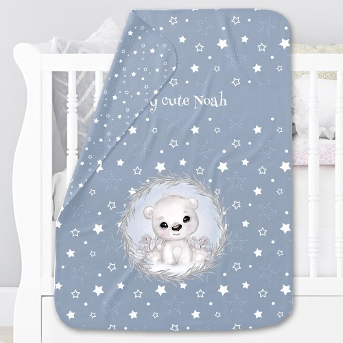 Cute Polar Bear name Winter Boy Baby Blanket