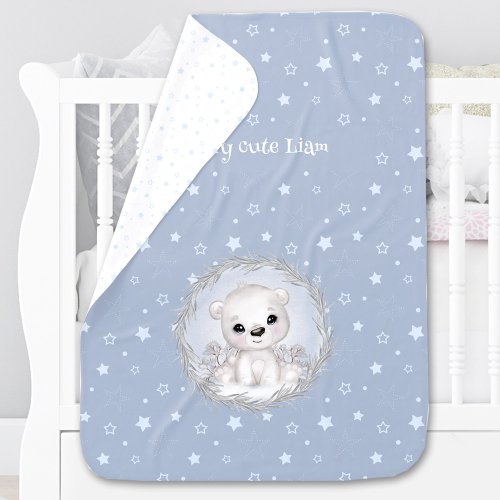 Cute Polar Bear Name Winter themed Boy Baby Blanket