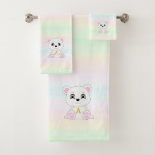Cute polar bear on multicolored pastel shades bath towel set