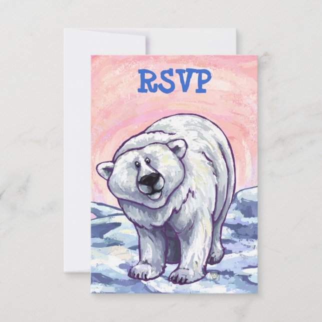 Cute Polar Bear Party Center RSVP Card (Front)