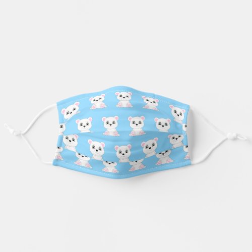 Cute polar bear pattern on light blue adult cloth face mask