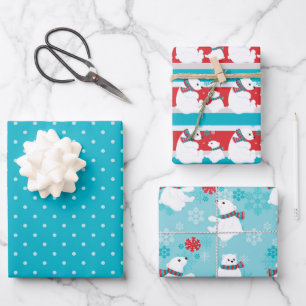Cute polar bear pattern red white blue polka dot wrapping paper sheets