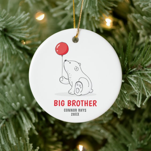 Cute Polar Bear Personalized Big Brother Promotion Ceramic Ornament (Tree)