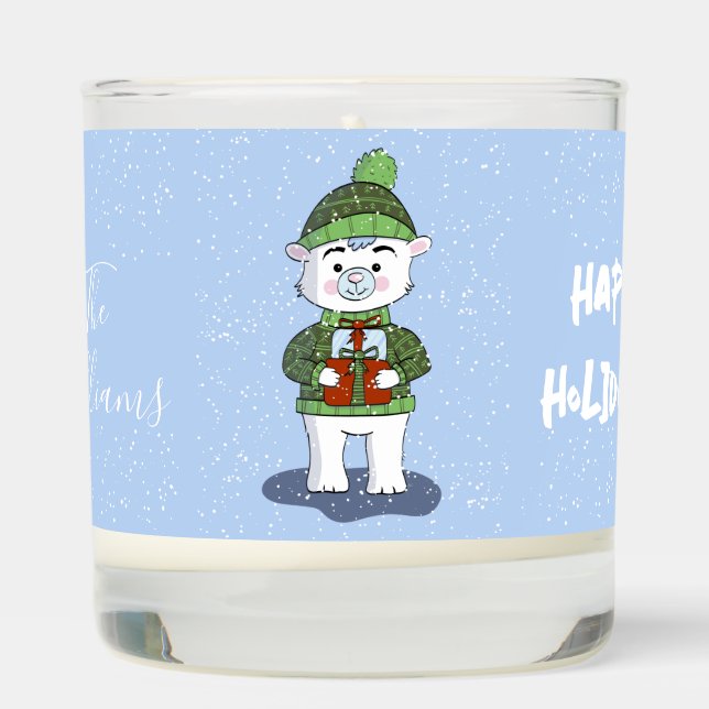 Cute Polar Bear Personalized Holiday Candle  (Right)