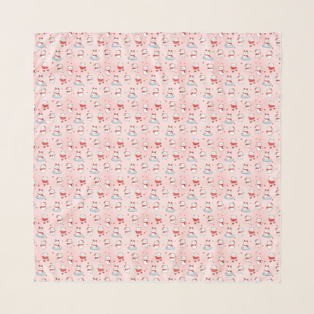 Cute Polar Bear Pink Christmas Pattern Winter Scarf (Front)