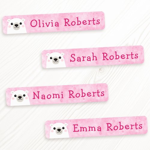 Cute polar bear pink fabric clothing labels