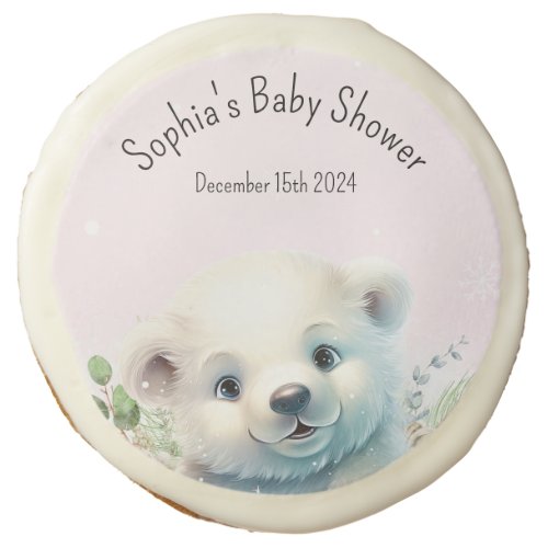 Cute Polar Bear Pink Snowy Winter Baby Shower Sugar Cookie