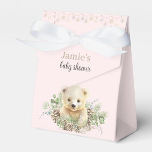 Cute Polar Bear Pink Winter Baby Shower Favor Box