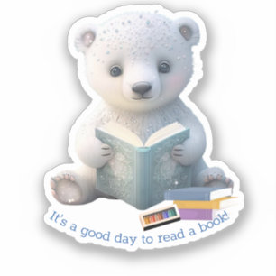 Cute Polar Bear reading a book Custom Cut Vinyl Sticker