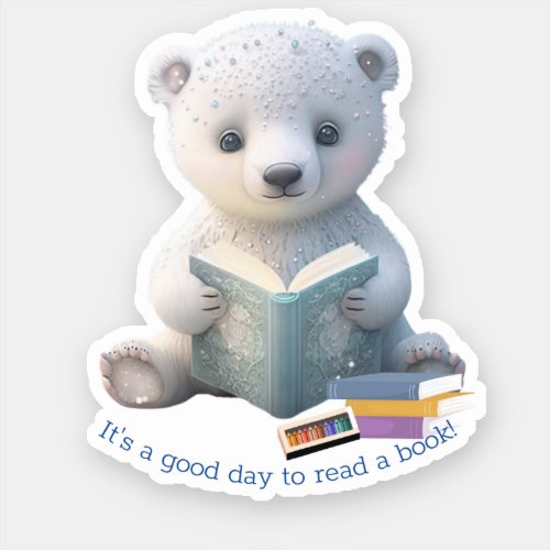 Cute Polar Bear reading a book Custom Cut Vinyl Sticker