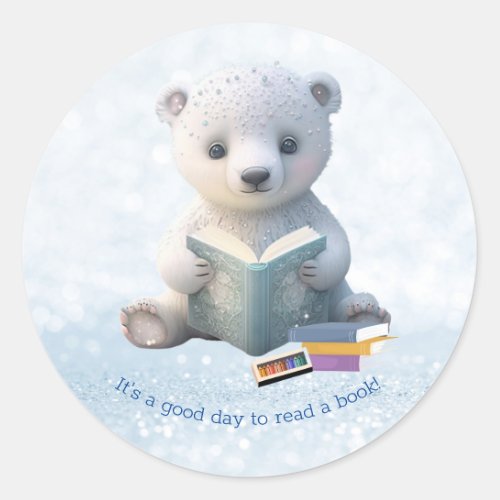 Cute Polar Bear reading a book Personalized  Classic Round Sticker