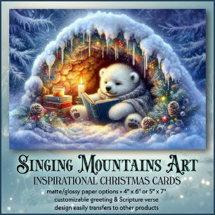 Cute Polar Bear Reading KJV Bible Verse Christmas Holiday Card