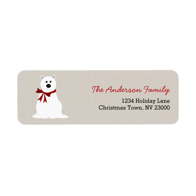 Cute Polar Bear Red Bow Christmas Address Label (Front)
