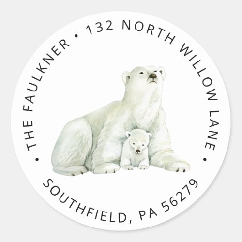 Cute Polar Bear Return Address Classic Classic Round Sticker