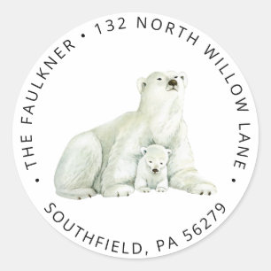 Cute Polar Bear Return Address Classic Classic Round Sticker