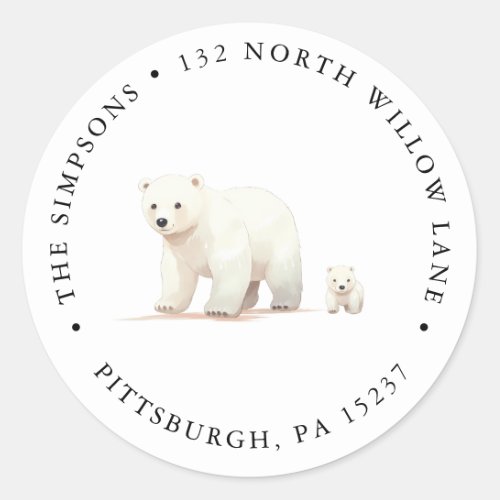 Cute Polar Bear Return Address Classic Round Sticker