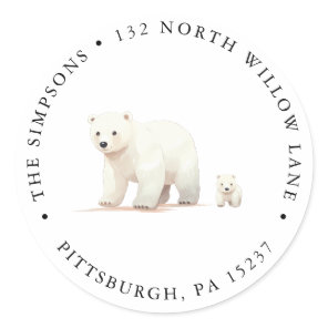 Cute Polar Bear Return Address Classic Round Sticker