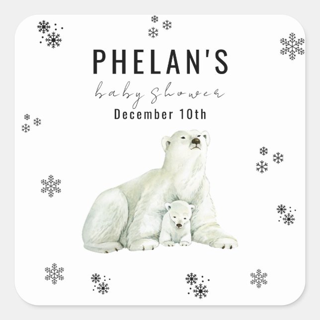 Cute Polar Bear Return Address Classic Square Sticker (Front)