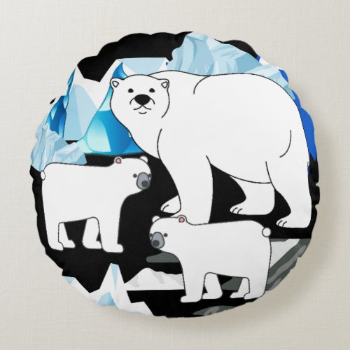 Cute Polar Bear  Round Pillow