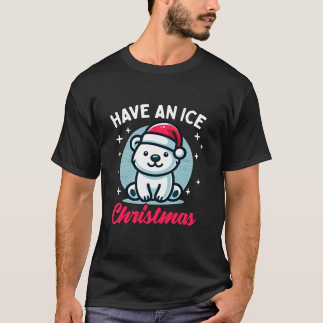 Cute Polar Bear Santa Hat Funny Pun Christmas Wint T-Shirt (Front)