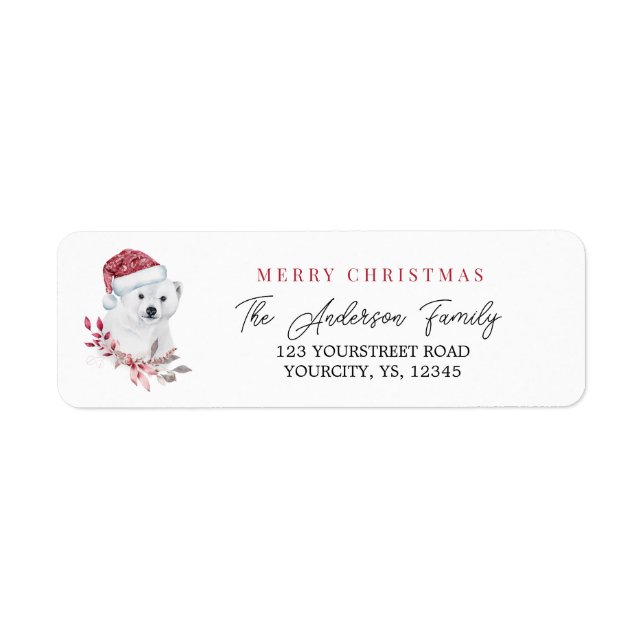 Cute polar bear santa hat Merry Christmas animal Label (Front)