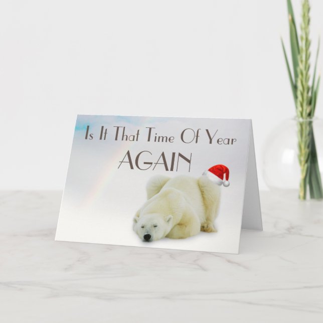 Cute Polar Bear Santa Hat Winter Christmas Holiday Card (Front)