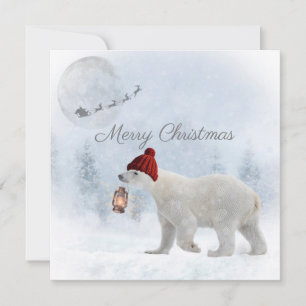 Cute Polar Bear Santa Winter Christmas Holiday Card