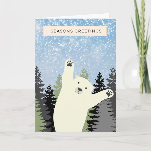 Cute Polar Bear Seasons Greetings Card (Front)