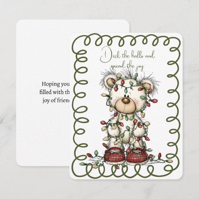 Cute Polar Bear Tangled In Christmas Lights Holiday Card (Front/Back)