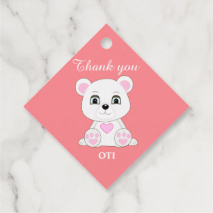 Cute polar bear thank you on golden & coral pink favor tags