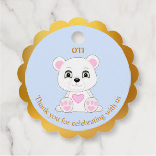 Cute polar bear thank you on golden & light blue favor tags