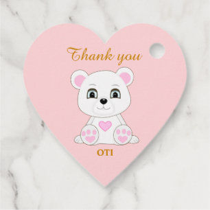 Cute polar bear thank you on golden & light pink favor tags