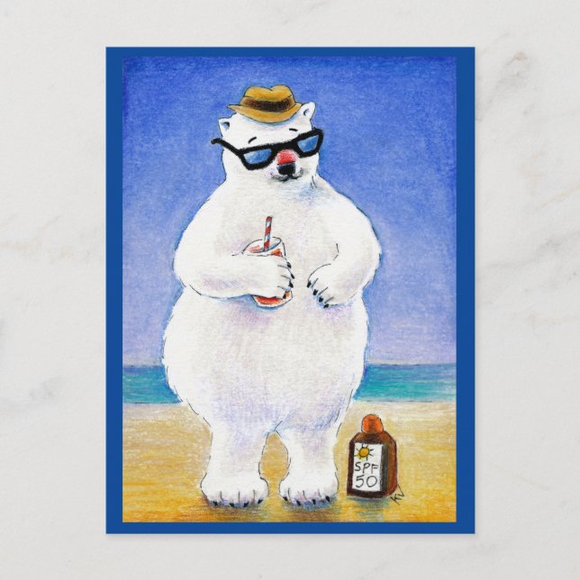 Cute polar bear tropical beach postcard (Front)
