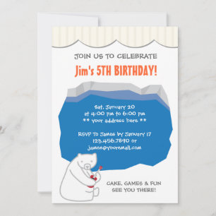 Cute Polar Bear Ukulele Birthday Party Invitation