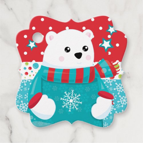 Cute polar bear wearing Christmas snow sweater Favor Tags