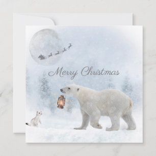Cute Polar Bear Weasel Santa Winter Christmas Holiday Card