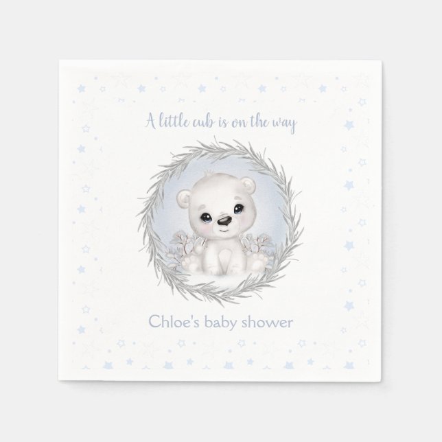 Cute Polar Bear White Winter Boy Baby Shower Napkins (Front)