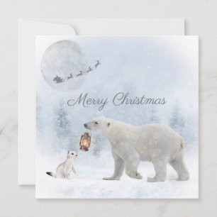 Cute Polar Bear Wild Weasel Santa Winter Christmas Holiday Card