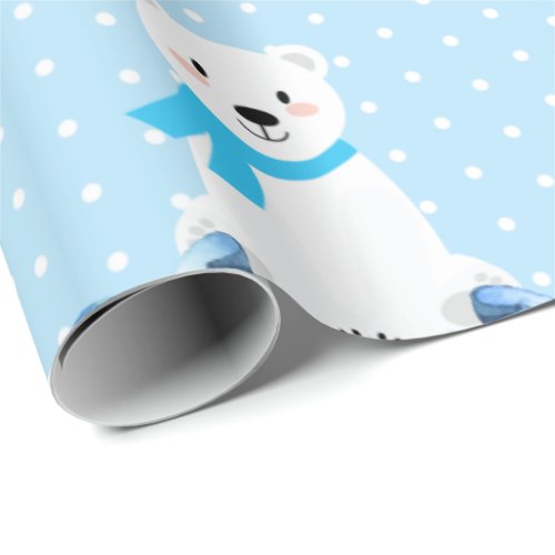Cute Polar Bear Winter Baby Boy Blue Wrapping Paper