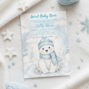 Cute Polar Bear Winter Baby shower Animal Blue  Invitation