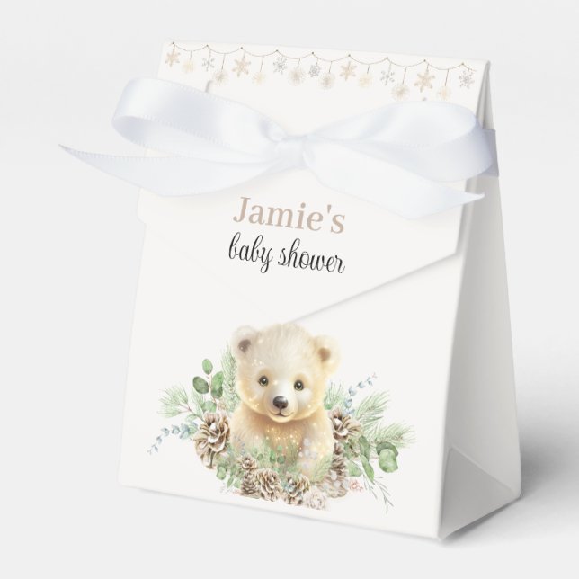 Cute Polar Bear Winter Baby Shower Favor Box (Front Side)
