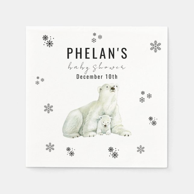 Cute Polar Bear Winter Baby Shower Napkins (Front)