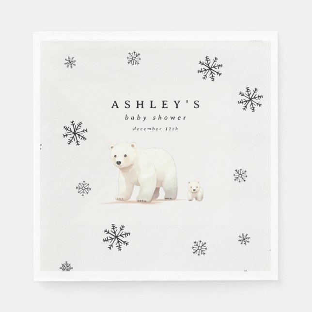 Cute Polar Bear Winter Baby Shower Napkins (Front)